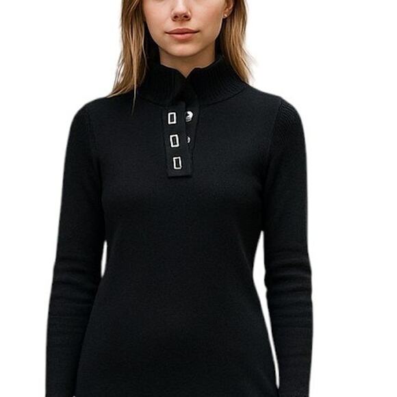 Lauren Ralph Lauren Black Cotton Tunic Sweater Women’s Medium – Funnel Neck - Picture 1 of 7
